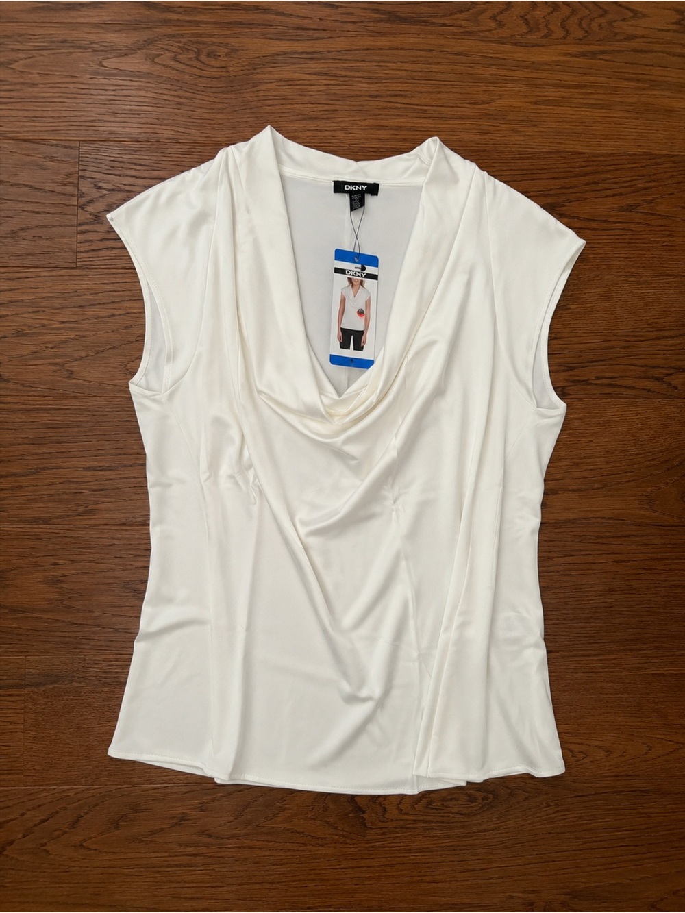 DKNY Cream Cowl Neck Sleeveless Top Sz L